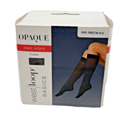 West Loop Basics Opaque Knee Highs Size One Black 6 Pairs Per Box