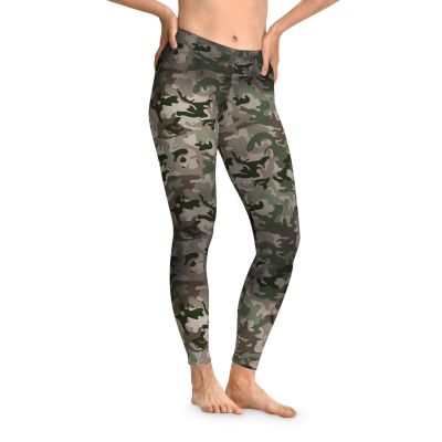 Camouflage Stretchy Leggings - Army Green Military Print Yoga Pants, Workout