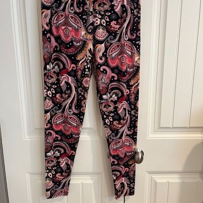 White Mark Women's Plus Size Leggings XXL – Black & Pink Paisley Print – Stretch