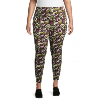 Terra & Sky NEW?Woman PLUS Printed Mid rise skinny Jegging size 3X~green/fuschia