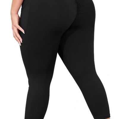 Plus Size Capri Leggings for Women with Pockets, Butt XX-Large Plus, Black