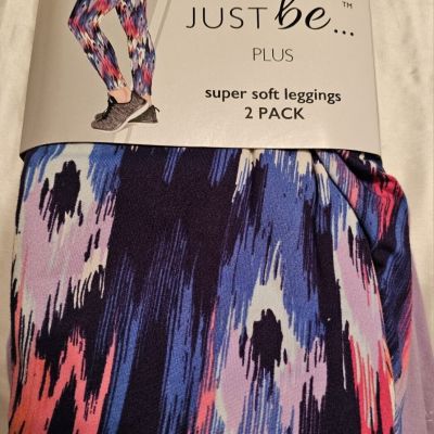 Just Be Super Soft Leggings Womens Size 3X 2 Pair Pack Paint Brush/Purple Rose