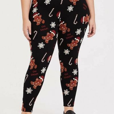 Torrid Plus Size 0 Christmas Gingerbread Candy Cane Snowflake Black Leggings