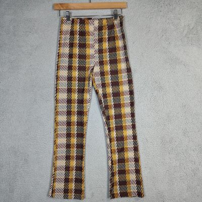 Free People Leggings Women 0 24x25 Brown Plaid Striped Flare Knit Pull On Pants