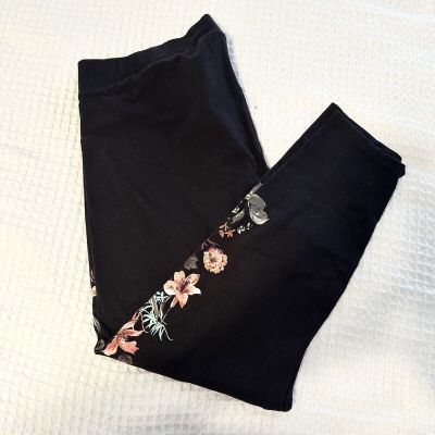 Torrid Women Leggings Size 3 Black Floral Cropped Embroidered Stretch