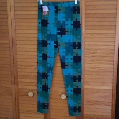 Legging Army NWT Puzzle Pieces Black Blue Green Leggings Plus Size 14-20