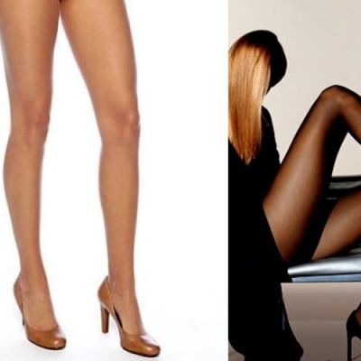 2 D L Peavey Champagne & Black Pantyhose  Hooters Uniform SHEER SEAMLESS LEGS