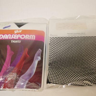 2 VTG Hosiery Leo's Danseform Tights Fishnet Pantyhose Adult Med C/D Black New