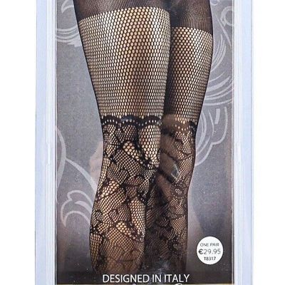 Black Lace Stockings Lusso Maribelle One Size Fits Most Abstract Pattern