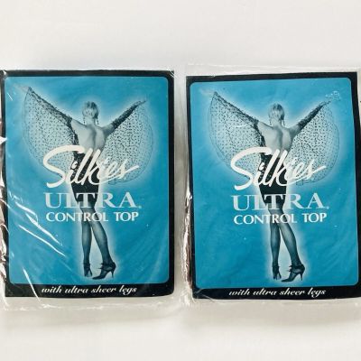 Lot of 2 Silkies Ultra Sheer Control Top Pantyhose NIP Queen XL Beige