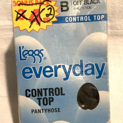 2 L'eggs Control Top Pantyhose Sz. B Off Black Sheer Toe