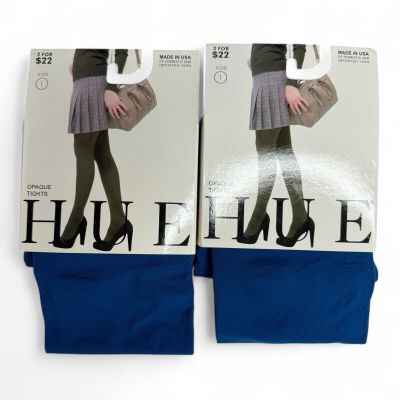 HUE Opaque Tight Womens Size 1 Imperial Blue 2 Pairs New