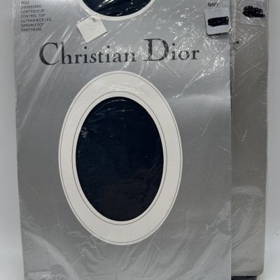 2 Packs Christian Dior 4533 Control Top UltraSheer Sandal Pantyhose Navy Size 4