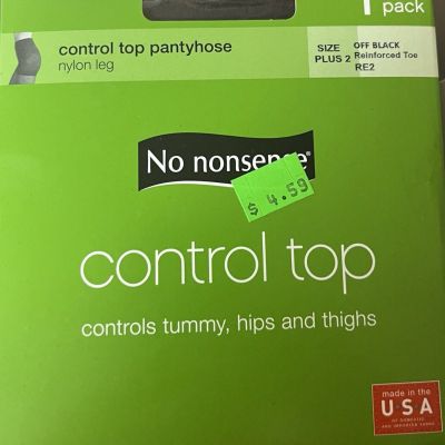 No Nonsense Control Top Pantyhose Size Plus 2 Off Black