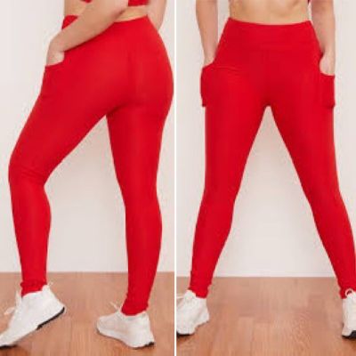 Wolven Cayenne Pocket Leggings Size S Full Length Logo Bright Red