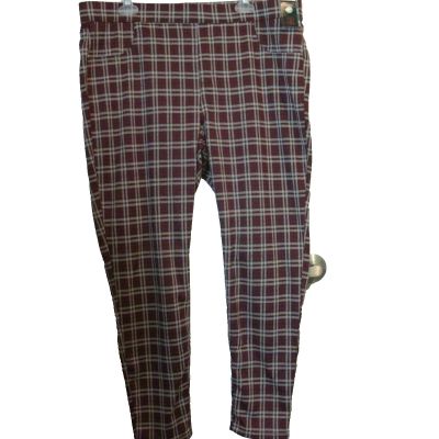 NO BOUNDARIES HIGH-RISE PULL-ON JEGGINGS STRETCH (BURGUNDY PLAID) SIZE XXXL 21