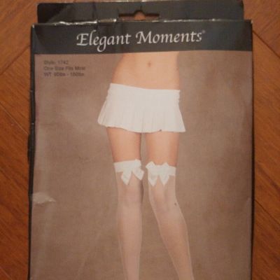 Elegant Moments EM-1742B BLACK Fishnet Back Seam Thigh Hi with satin bow NEW