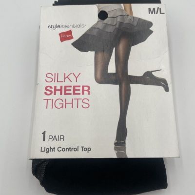 Hanes Silky Sheer Tights Light Control Top Size M/L BLACK