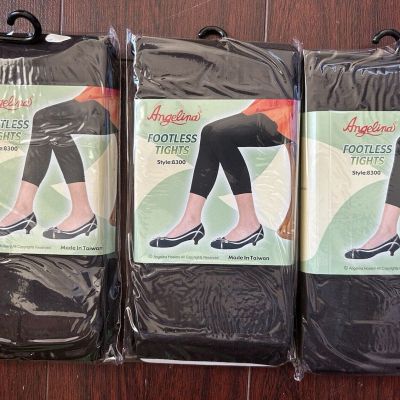 (3) Pairs Women Lady CAPRI Footless TIGHTS Plain BLACK ONE SIZE Made In Taiwan