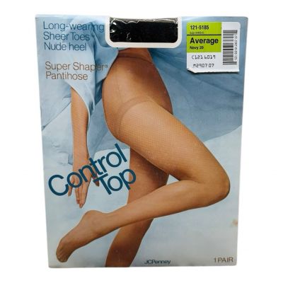 JCPenney Control Top Super Shaper Pantyhose Nude Heel Average Navy Sheer Toes