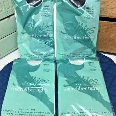 Vtg Lot 4 Silkies Microfiber Tights Control Top Sueded Opaque Medium Blue Cream