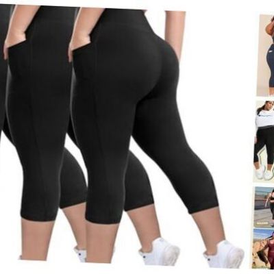 3 Pack Plus Size Leggings with Large-X-Large Plus Capri-black/Black/Black