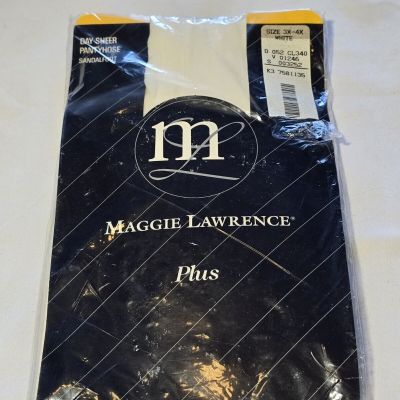 Maggie Lawrence Day Sheer Sandalfoot Plus Pantyhose Size 3X-4X White USA