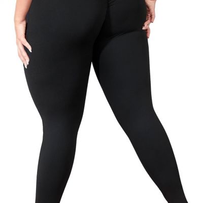 Plus Size Butt Lifting Leggings with Pockets for Women, 3X-Large Plus, Black