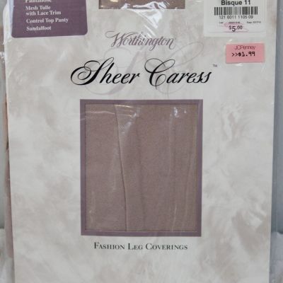 Worthington Sheer Caress Textured Pantyhose Long Mesh Tulle Bisque Tights Cover