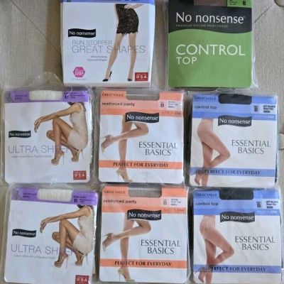 No Nonsense SIZE B Assorted Pantyhose Lot Of 8-Beige, Tan, Ivory, Black-NOS