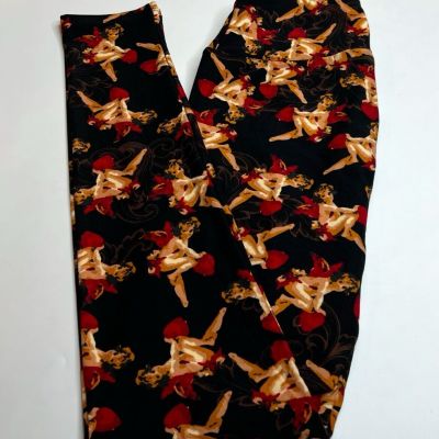 NEW Lularoe OS Leggings BLACK RED Cherub Heart Love VALENTINE CUPID Arrow Angel