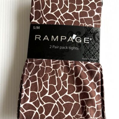 Rampage Two Pack Tights- 1 Pair Solid Brown 1 Pair Giraffe Print  SZ S/M NEW