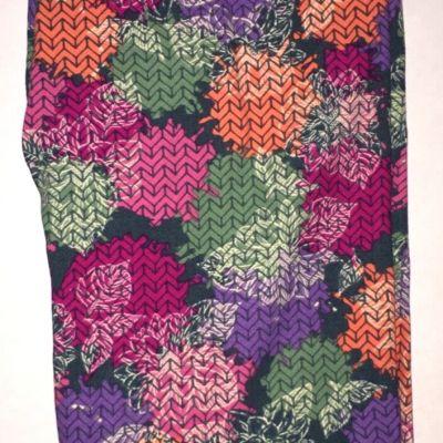 NWT LuLaRoe OS FOREST GREEN Leggings Bright Floral Geometric Overlay *PRETTY*