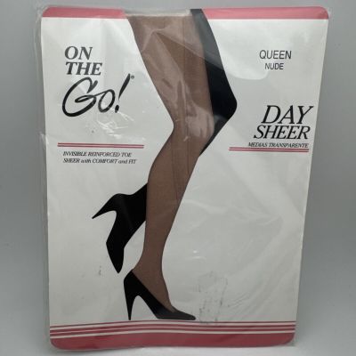 On The Go Women's Size Queen Nude Day Sheer Pantyhose 1 Pair New GR62