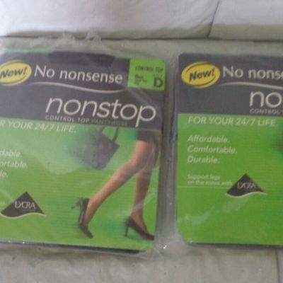 (2) Packs of - No Nonsense - Nonstop - Control Top Pantyhose - Black - Size D