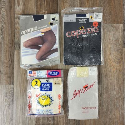 Lot of 4 Packs Vintage Assorted Pantyhose & Tights Opaque Stretch & Sheer Styles