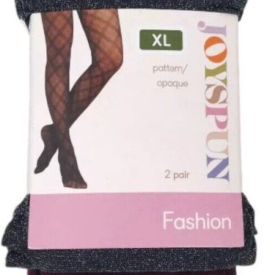 Joyspun Fashion Tights XL 2 Pair - Black Shimmer and Opaque Plum