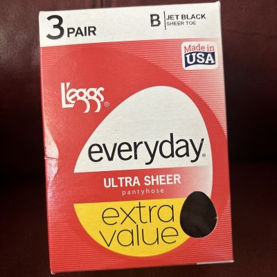 NEW L'eggs 3 Pair Everyday Pantyhose Black Sheer Toe Sz B Medium 96657