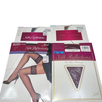 Lot of 3 Haynes Silk reflection AB size panty hose/ 1 Pair Of Thigh Highs