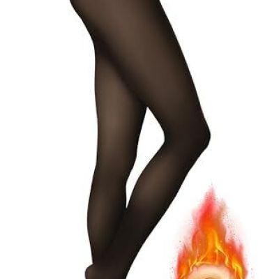 Women’s Fleece-Lined Tights - Ultra-Warm Fake Sheer Look Pantyhose Large Black