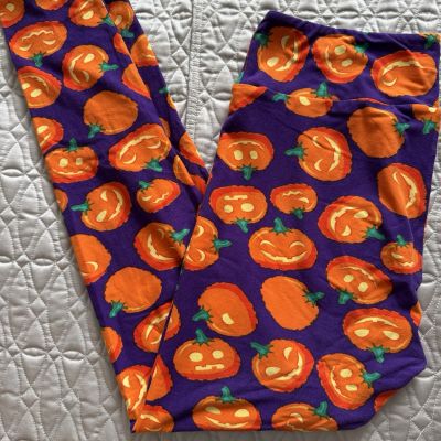 Lularoe Leggings TC Purple Orange Pumpkin jackolantern