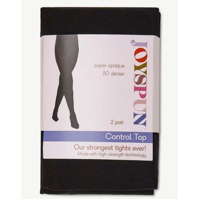 Joyspun Women's XXL Super Opaque black control top Tights stockings 2-Pack NWT