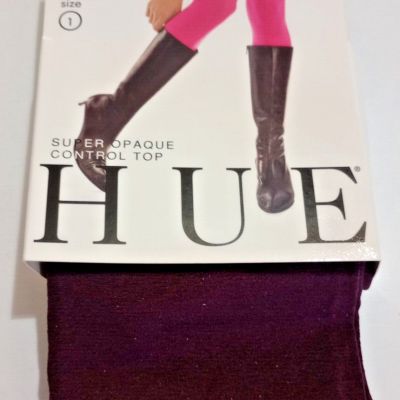 HUE Super Opaque Control Top Tights Size 1 fits 100-150 lbs Port color - NWT