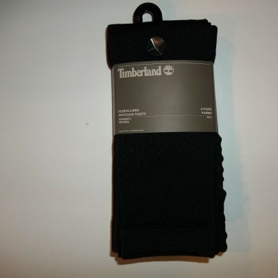 TIMBERLAND 2 Pair Black FLEECE Lined Footless TIGHTS Womens MEDIUM / LARGE NEW