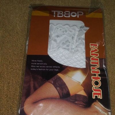 NIP~SKARPETY DAMSKIE SEXY White Fishnet Knee High W/ Lycra One Size Fits Most