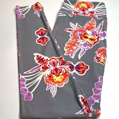 NEW LuLaRoe OS Leggings UNICORN GRAY Colorful Tropical Flower ORCHID Lotus Fern