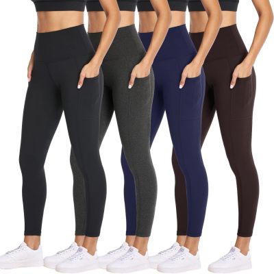 4 Pack Leggings for Women with Pockets- High Waisted Tummy Control for Workout R