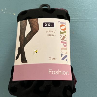 Joyspun Women's Red Opaque & Black Flowered Opaque 2 Pack Tights Size 2XL XXL