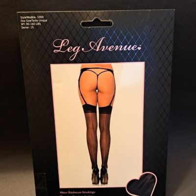 LEG AVENUE Women's Sheer Backseam Stockings Black 90-160 LBS 15 Denier