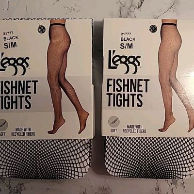 (2) L'eggs Fishnet Tights Black S/M ~ Soft